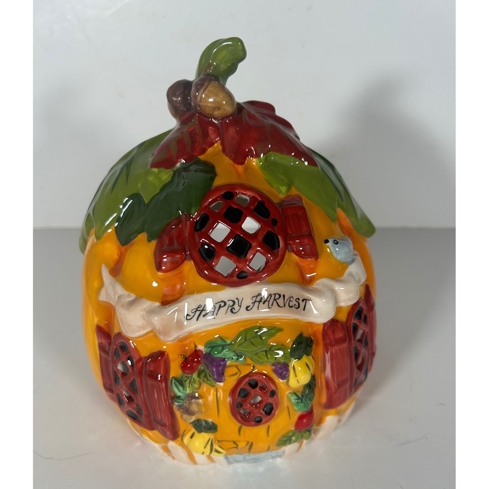 Blue Sky Heather Goldminc Happy Harvest Pumpkin House Tea Light Holder 2018